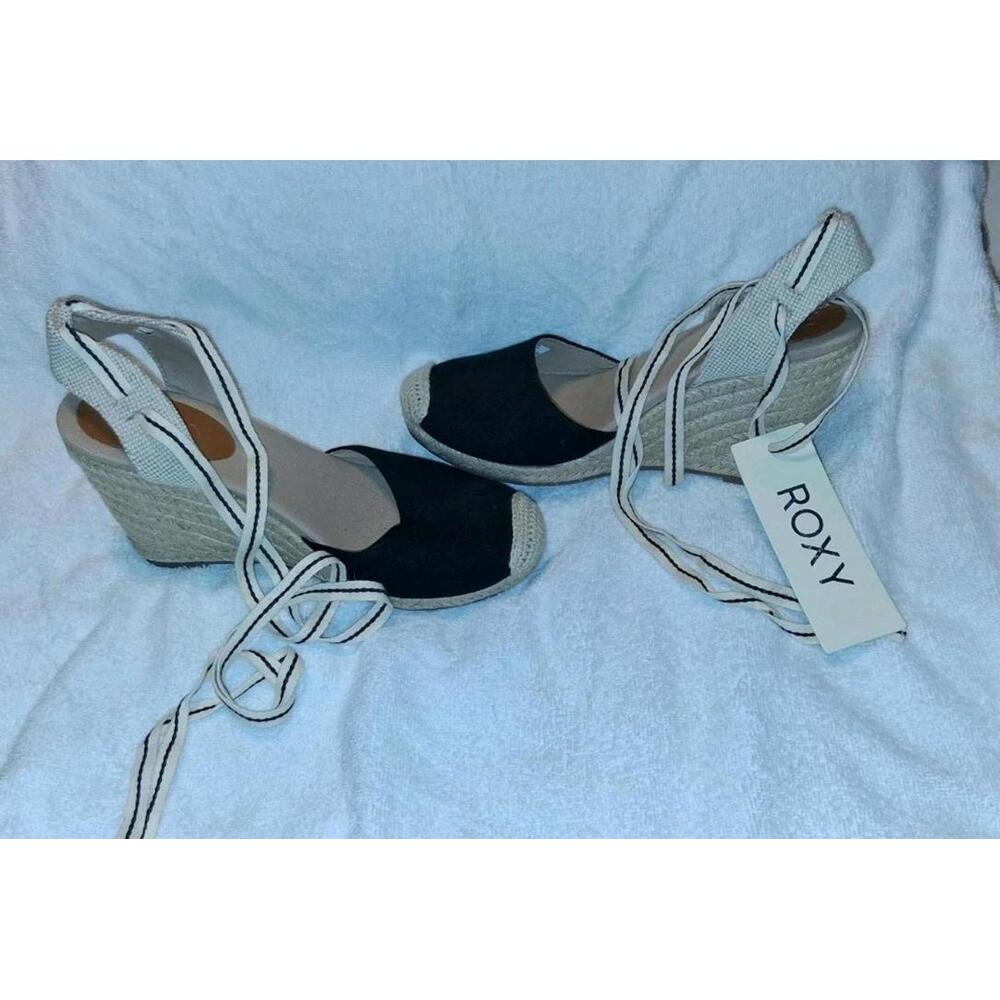 Nwt ROXY Bolsa Chica Women's Wedge Lace Up Heels Black Size 8